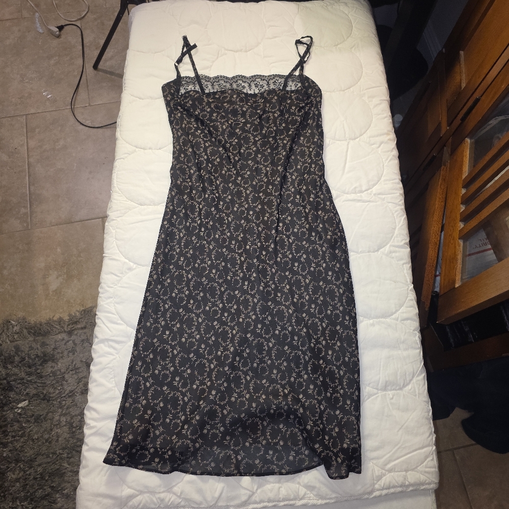 Max Studio Leon Max Slip Dress NWT XS Lace Floral Black Beige Made in USA